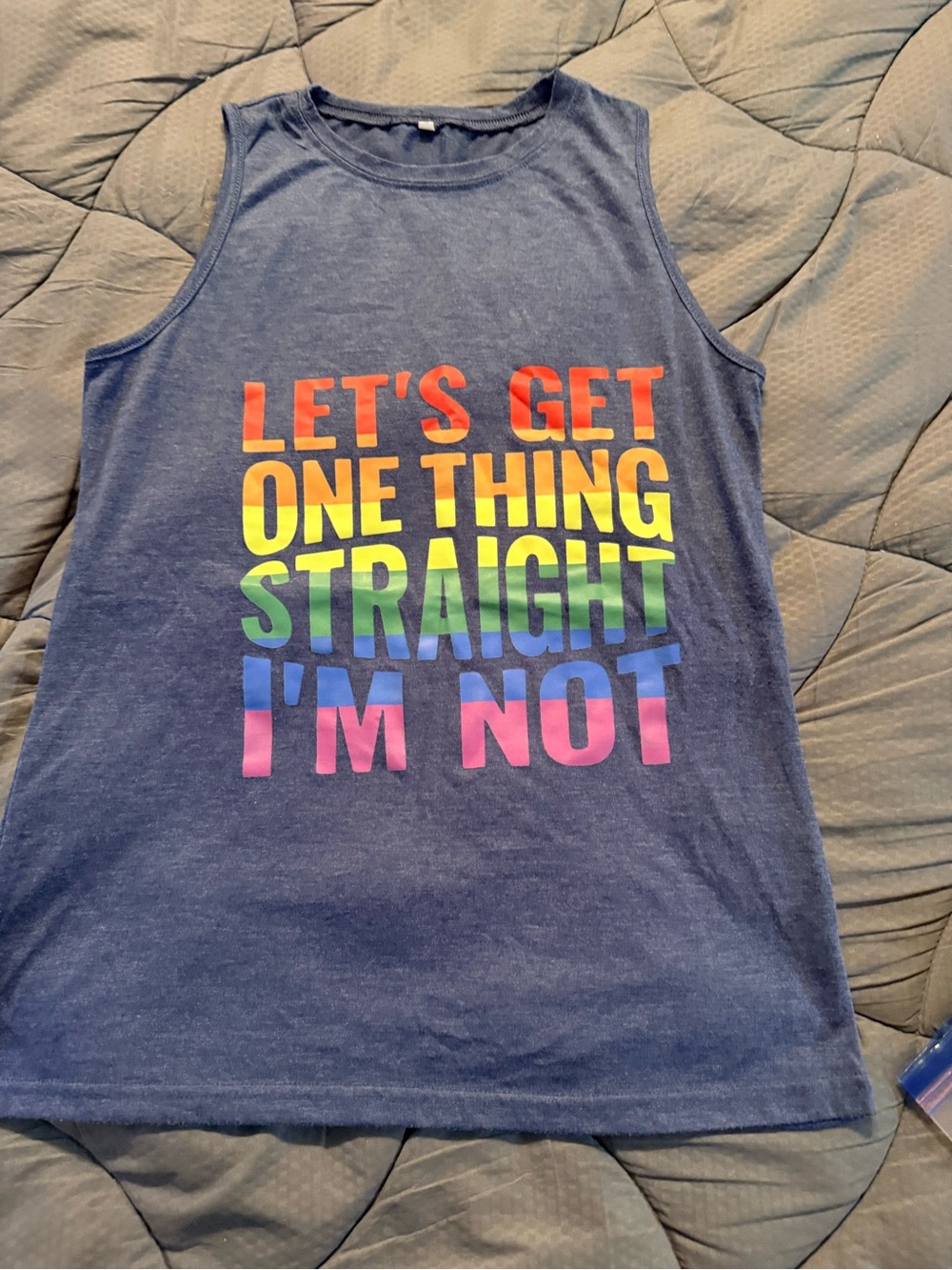 Kids Navy Tank Top with Rainbow Statement Print